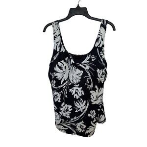 Beach Bella Women’s Plus Size 18 Black White Floral Tankini Swim Top Lined Beach